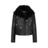Chaqueta motera asimétrica de piel con borreguillo Chaqueta motera asimétrica de piel con borreguillo