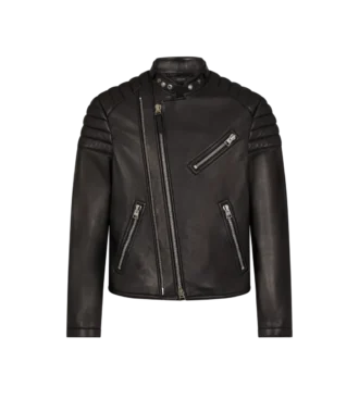 Chaqueta motera con cremallera de piel granulada