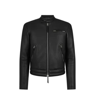 Chaqueta motera con cremallera de piel granulada