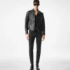 Chaqueta motera con cremallera de piel granulada Chaqueta motera con cremallera de piel granulada