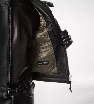 Chaqueta motera con cremallera de piel granulada