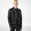 Chaqueta motera con cremallera de piel granulada Chaqueta motera con cremallera de piel granulada
