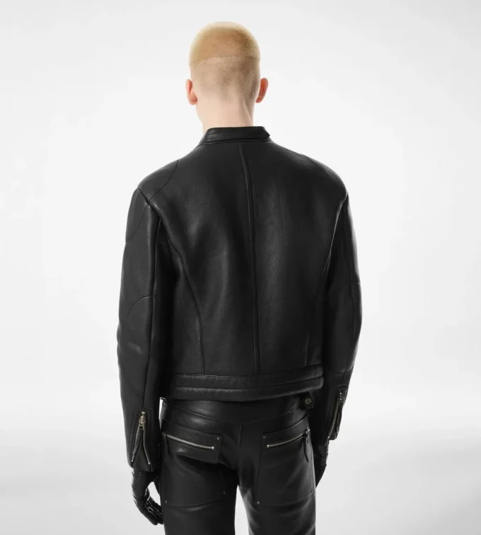 Chaqueta motera con cremallera de piel granulada Chaqueta motera con cremallera de piel granulada