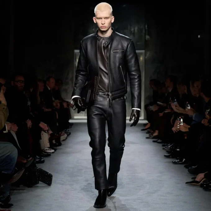 Chaqueta motera con cremallera de piel granulada Chaqueta motera con cremallera de piel granulada