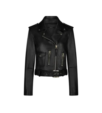 Chaqueta motera de piel plonge brillante