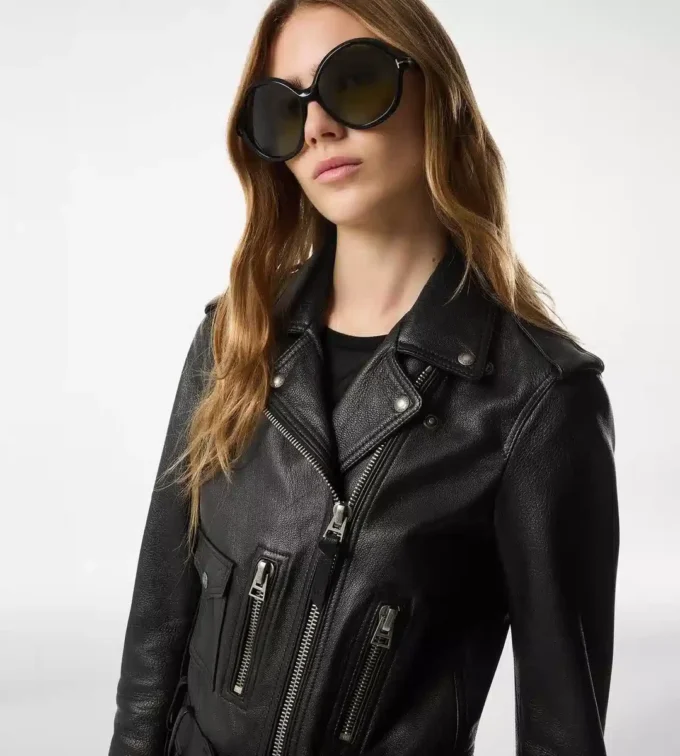 Chaqueta motera de piel plonge brillante Chaqueta motera de piel plonge brillante