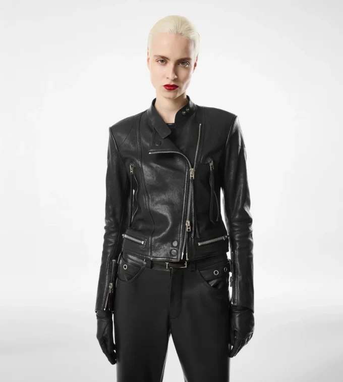 Chaqueta Racer de napa con acabado al vapor Chaqueta Racer de napa con acabado al vapor