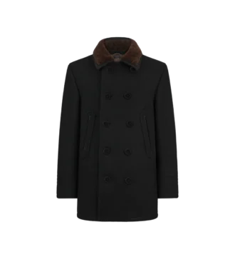 Chaqueta tipo peacoat de lana melton y piel de oveja
