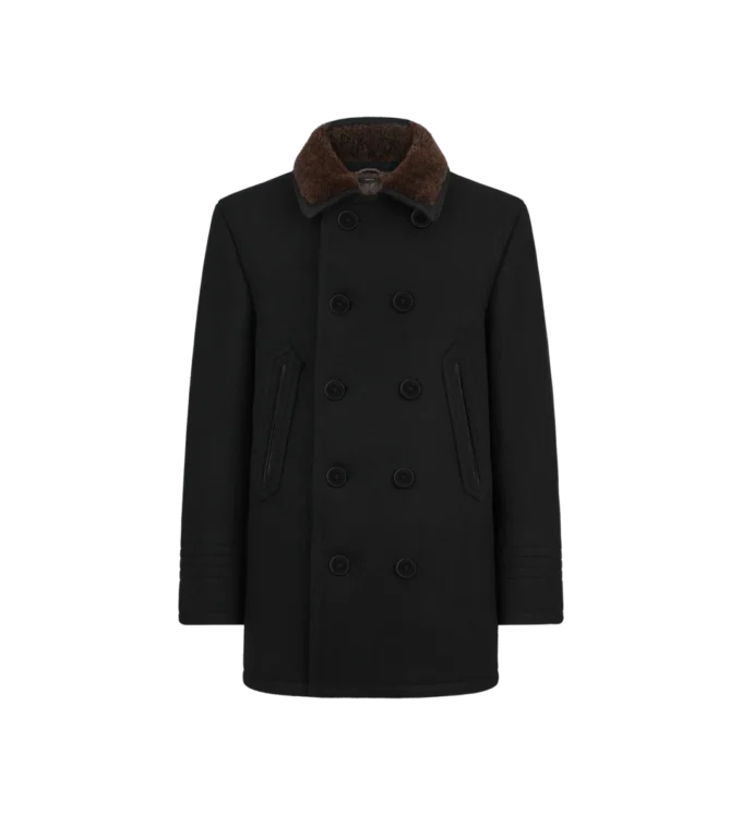 Chaqueta tipo peacoat de lana melton y piel de oveja Chaqueta tipo peacoat de lana melton y piel de oveja