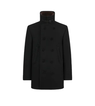 Chaqueta tipo peacoat de lana melton y piel de oveja