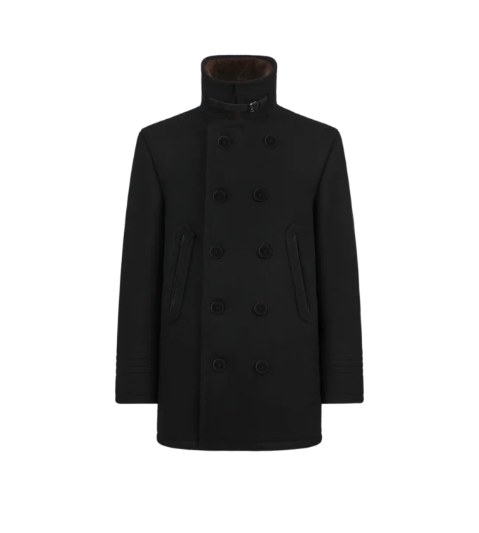 Chaqueta tipo peacoat de lana melton y piel de oveja Chaqueta tipo peacoat de lana melton y piel de oveja