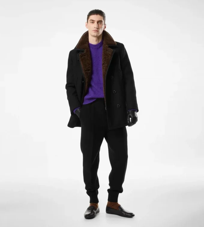 Chaqueta tipo peacoat de lana melton y piel de oveja Chaqueta tipo peacoat de lana melton y piel de oveja