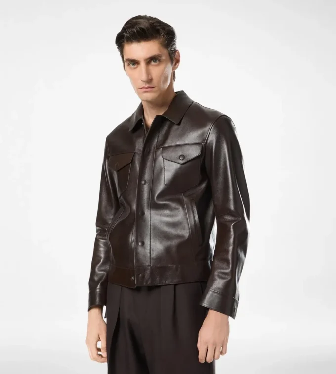 Chaqueta western de piel granulada de búfalo Chaqueta western de piel granulada de búfalo