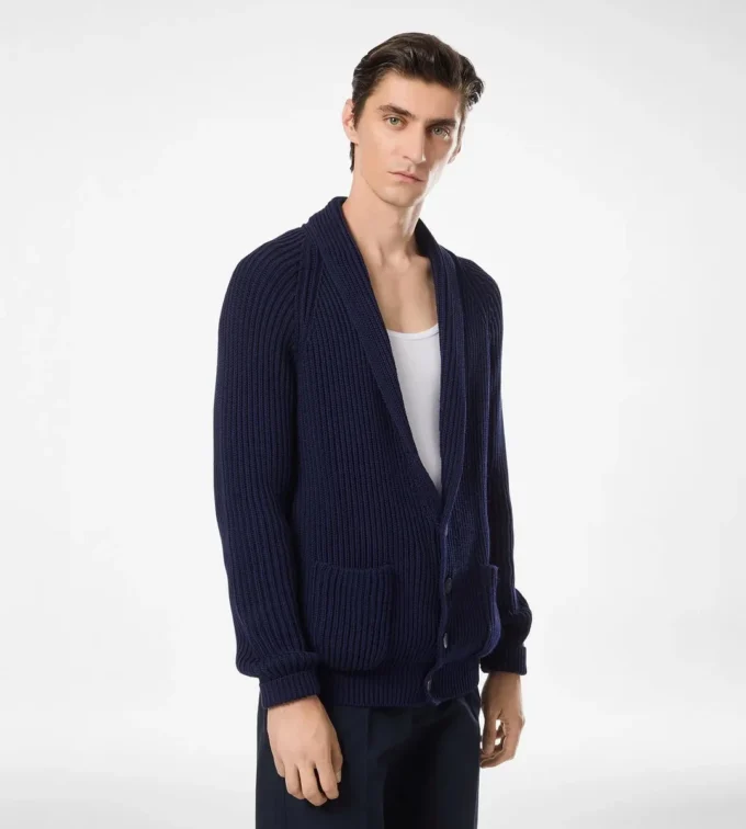 Cárdigan de algodón y seda con cuello chal Cárdigan de algodón y seda con cuello chal