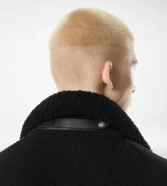 Cárdigan de cachemira con cuello de piel de oveja