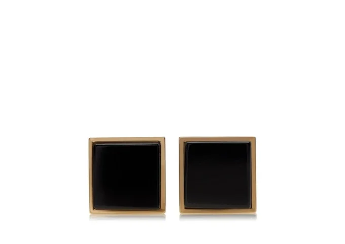 Gemelos cuadrados de oro y ónix