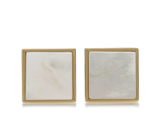 Gemelos cuadrados de oro y perlas