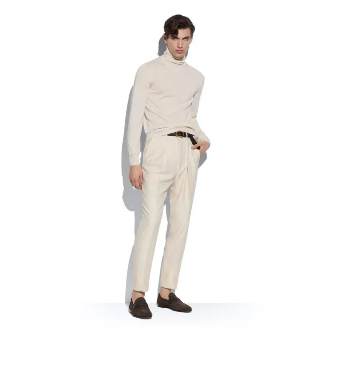 Jersey de cuello alto de cachemira y seda de punto fino