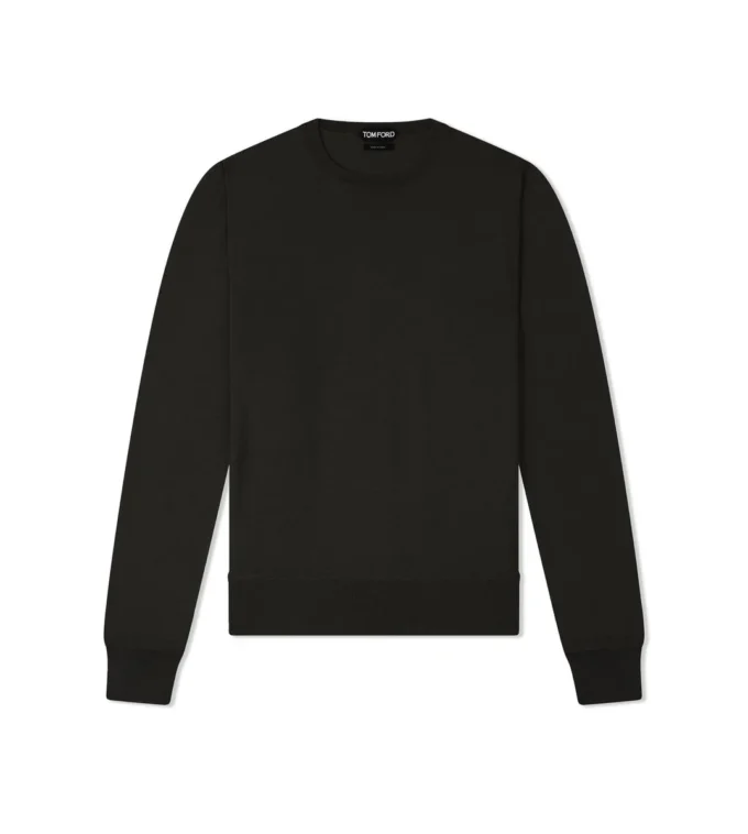 Jersey de cuello redondo de cachemira y seda de calibre fino