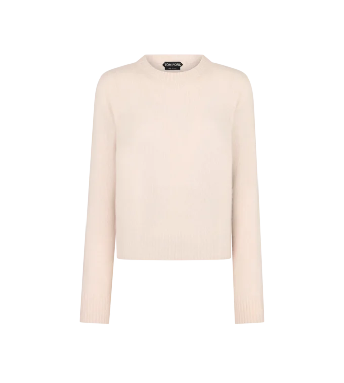 Jersey de cuello redondo de cachemira y seda ultrasuave
