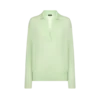 Jersey oversize de cuello polo abierto de cachemira y seda ultrasuaves