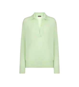 Jersey oversize de cuello polo abierto de cachemira y seda ultrasuaves