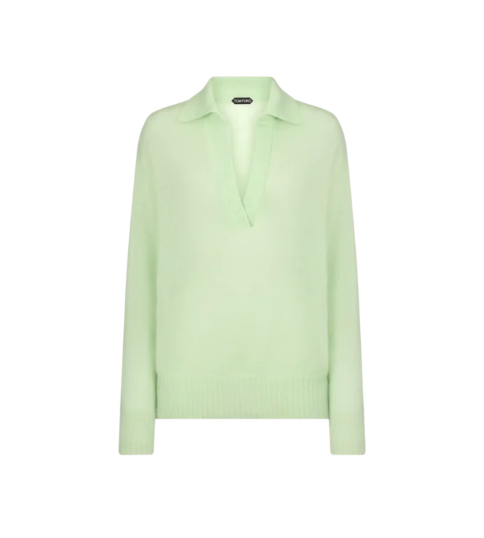 Jersey oversize de cuello polo abierto de cachemira y seda ultrasuaves
