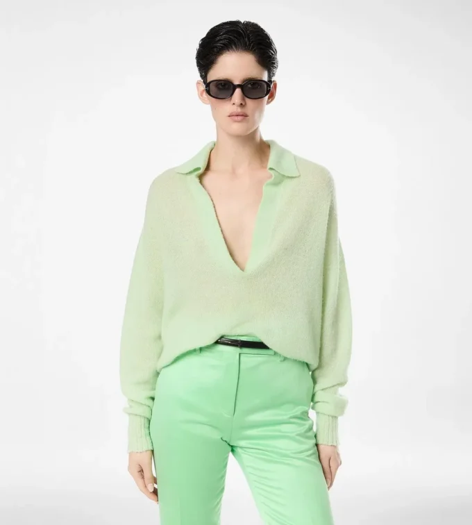 Jersey oversize de cuello polo abierto de cachemira y seda ultrasuaves