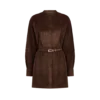 Mini vestido camisero con cinturón y plastrón de ante de cordero de grano completo