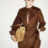 Mini vestido camisero con cinturón y plastrón de ante de cordero de grano completo
