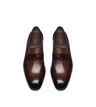 Mocasines Elkan Twisted Band de piel bruñida y cocodrilo