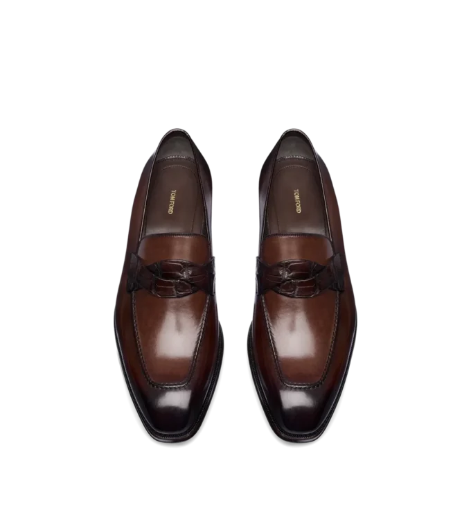 Mocasines Elkan Twisted Band de piel bruñida y cocodrilo Mocasines Elkan Twisted Band de piel bruñida y cocodrilo