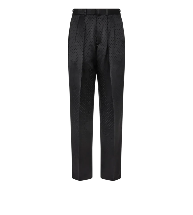 Pantalón de doble pliegue con estampado de lunares satinado jacquard