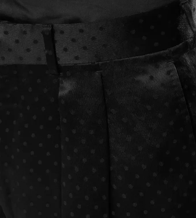 Pantalón de doble pliegue con estampado de lunares satinado jacquard