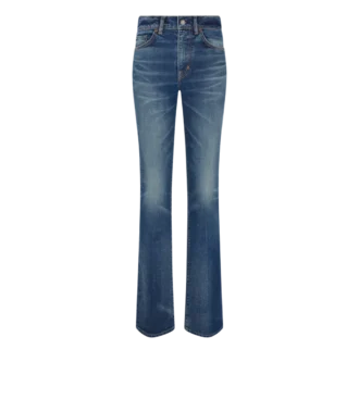 Pantalones acampanados de denim elástico sin tratar