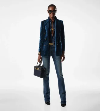 Pantalones acampanados de denim elástico sin tratar