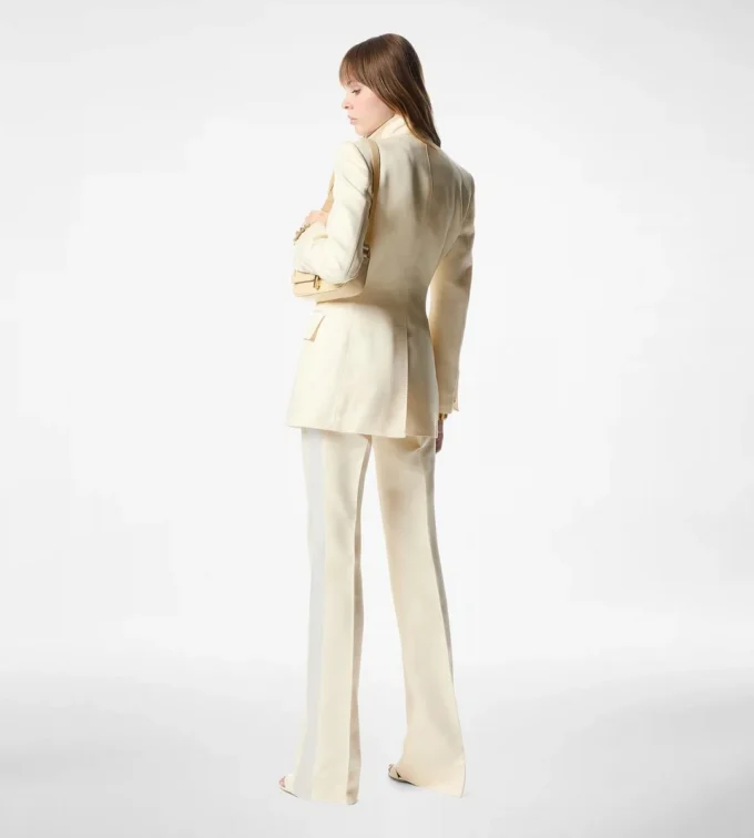 Pantalones anchos de esmoquin entallados de seda y lana Barathea brillante Pantalones anchos de esmoquin entallados de seda y lana Barathea brillante