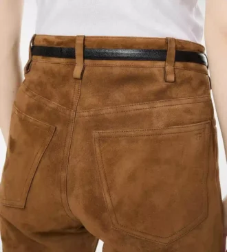 Pantalones de cinco bolsillos de gamuza de cordero de grano completo con logotipo Tf grabado