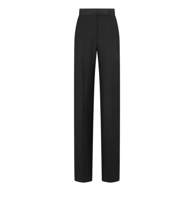 Pantalones de esmoquin de cintura alta de mezcla de lana y seda Pantalones de esmoquin de cintura alta de mezcla de lana y seda