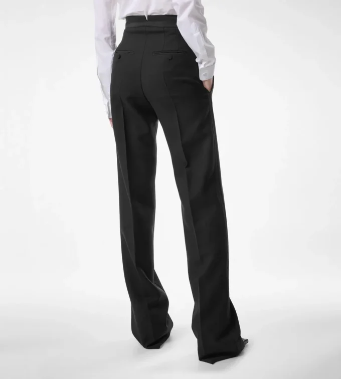 Pantalones de esmoquin de cintura alta de mezcla de lana y seda Pantalones de esmoquin de cintura alta de mezcla de lana y seda