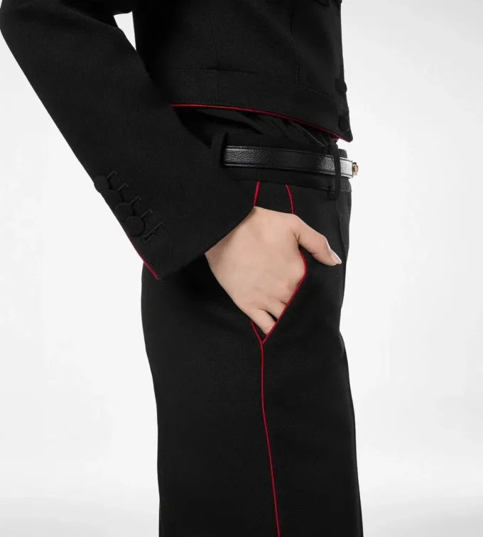 Pantalones de gabardina de lana con ribetes Pantalones de gabardina de lana con ribetes
