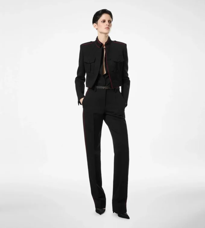 Chaqueta de oficial de gabardina de lana con ribetes Chaqueta de oficial de gabardina de lana con ribetes