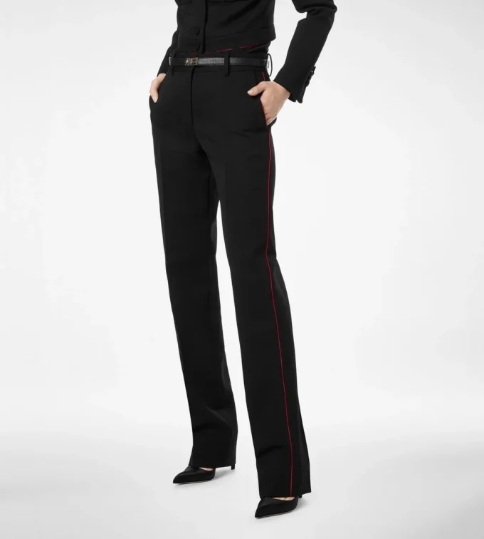 Pantalones de gabardina de lana con ribetes Pantalones de gabardina de lana con ribetes