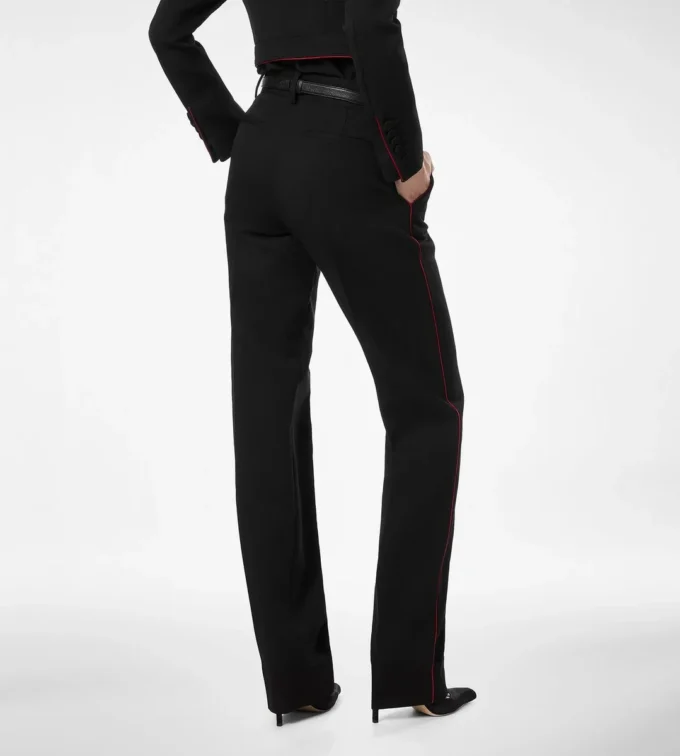 Pantalones de gabardina de lana con ribetes Pantalones de gabardina de lana con ribetes