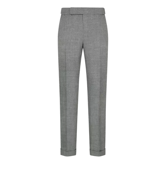 Pantalones de lana, seda y lino con tejido Sharkskin Pantalones de lana, seda y lino con tejido Sharkskin