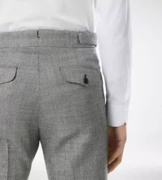 Pantalones de lana, seda y lino con tejido Sharkskin