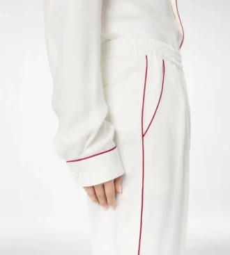 Pantalones de pijama de sarga de seda con ribetes