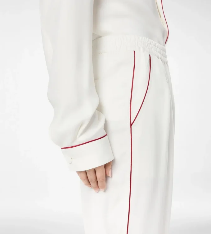 Pantalones de pijama de sarga de seda con ribetes Pantalones de pijama de sarga de seda con ribetes