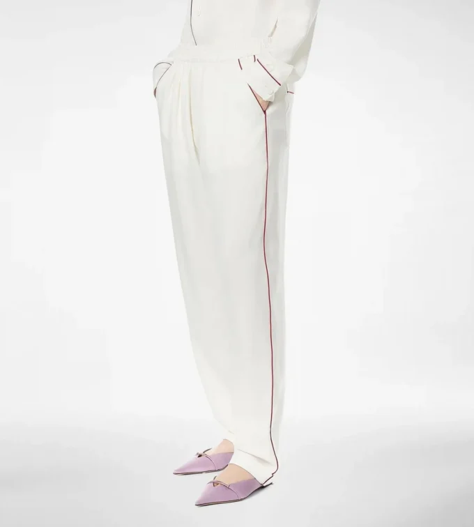 Pantalones de pijama de sarga de seda con ribetes Pantalones de pijama de sarga de seda con ribetes