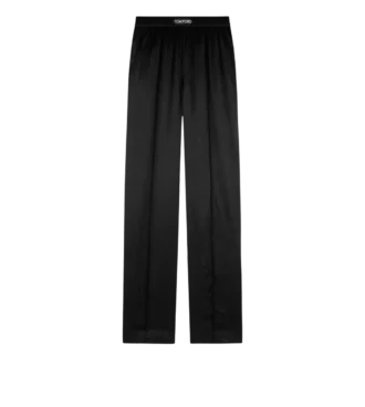 Pantalones de pijama de satén de seda elástico